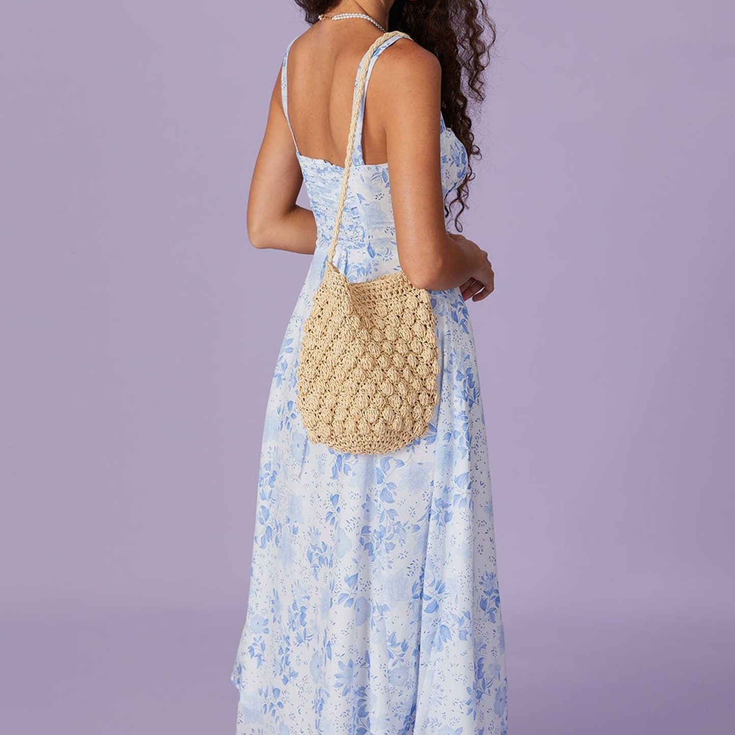 Square‑Neck Floral Ruched Slit Midi Dress