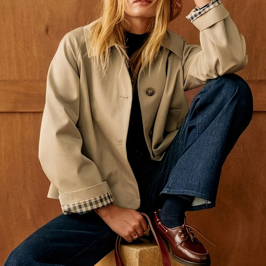Khaki Single Breasted Contrast Detail Cropped Casual Jacket