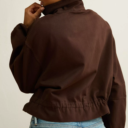 Funnel Neck Drawstring Waist Cropped Bomber Jacket