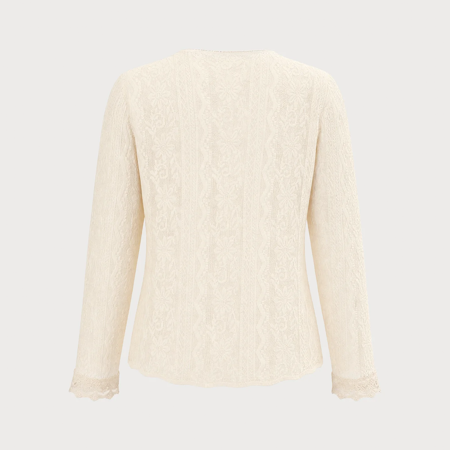 Apricot‑Tone V‑Neck Floral Textured Knit Button Cardigan
