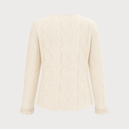 Apricot‑Tone V‑Neck Floral Textured Knit Button Cardigan