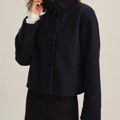 Blue Stand Collar Single Breasted Loose Cropped Jacket