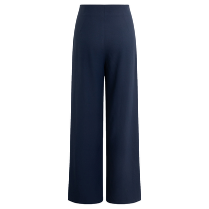 Solid Tie‑Front Wide‑Leg Twill Trousers